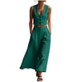 thumbnail image 2 of Sheghy Pajamas for Women Set 100%Cotton Women Loose Pocket Solid Sleeveless Vest V-Neck Button Top & Pants 2 Piece Outfit, 2 of 7