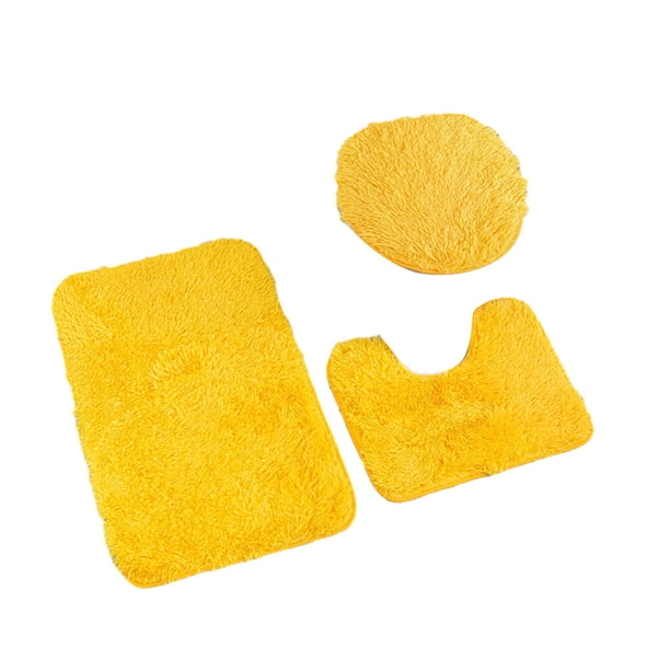 Injueey Alfombrilla para tapa de inodoro duradera de 3 piezas, suave y duradera, para diario, alfombrilla para inodoro contorneada en forma de Juegos de accesorios de baño Amarillo