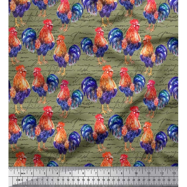 Soimoi polyester Crepe Fabric Text & Hen Bird Decor Fabric Printed Yard 52 Inch Wide