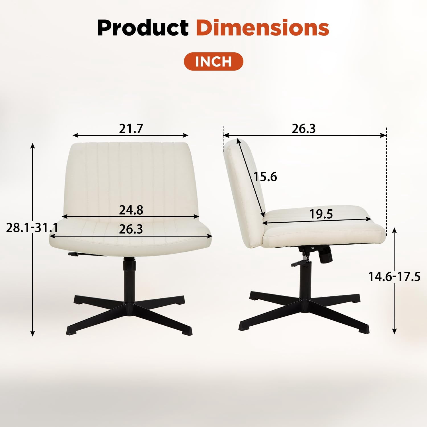 Vanity Chair Criss Cross Legged Chair Armless Office Desk Chairs Height Adjustable Computer Chair No Wheels Wide Seat Ergonomic for Bedroom Living Room, Beige