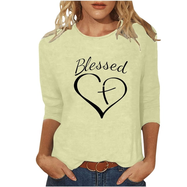 Penkiiy Tunique à Manches 3/4 Imprimé Cœur Col Rond Saint-Valentin Blouse TP Kaki
