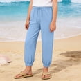 thumbnail image 3 of LYHaoo Girls Casual Jogger Pants Elastic Waistband Ankle Cuffs Soft Comfortable Kids Trousers For Daily Play And Outdoor Activities Long Pants for Girls(Blue), 3 of 7