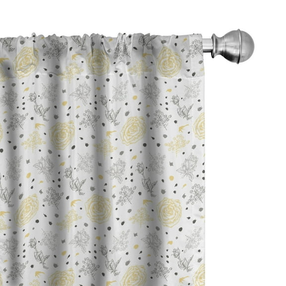 Ambesonne Grunge Curtains, Roses Flowers, Pair of 28"x95", Yellow Grey White
