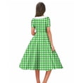 thumbnail image 5 of VBVC Women's Vintage 1950s Gingham Swing Dress , Ladies' Short Sleeve Double Breasted A-Line Midi Dress , Summer Peter Pan Collar Dresses For Women,Green,S-2XL, 5 of 7