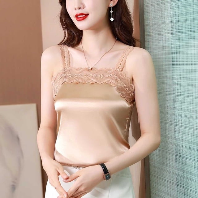 Xuyuer Lace Splice Sleeveless Pullover - Women's Round Neck Embellished Tank Blouse for Evening Social Gatherings, Theater Night Outings & Romantic Minimalist Statement Ensembles