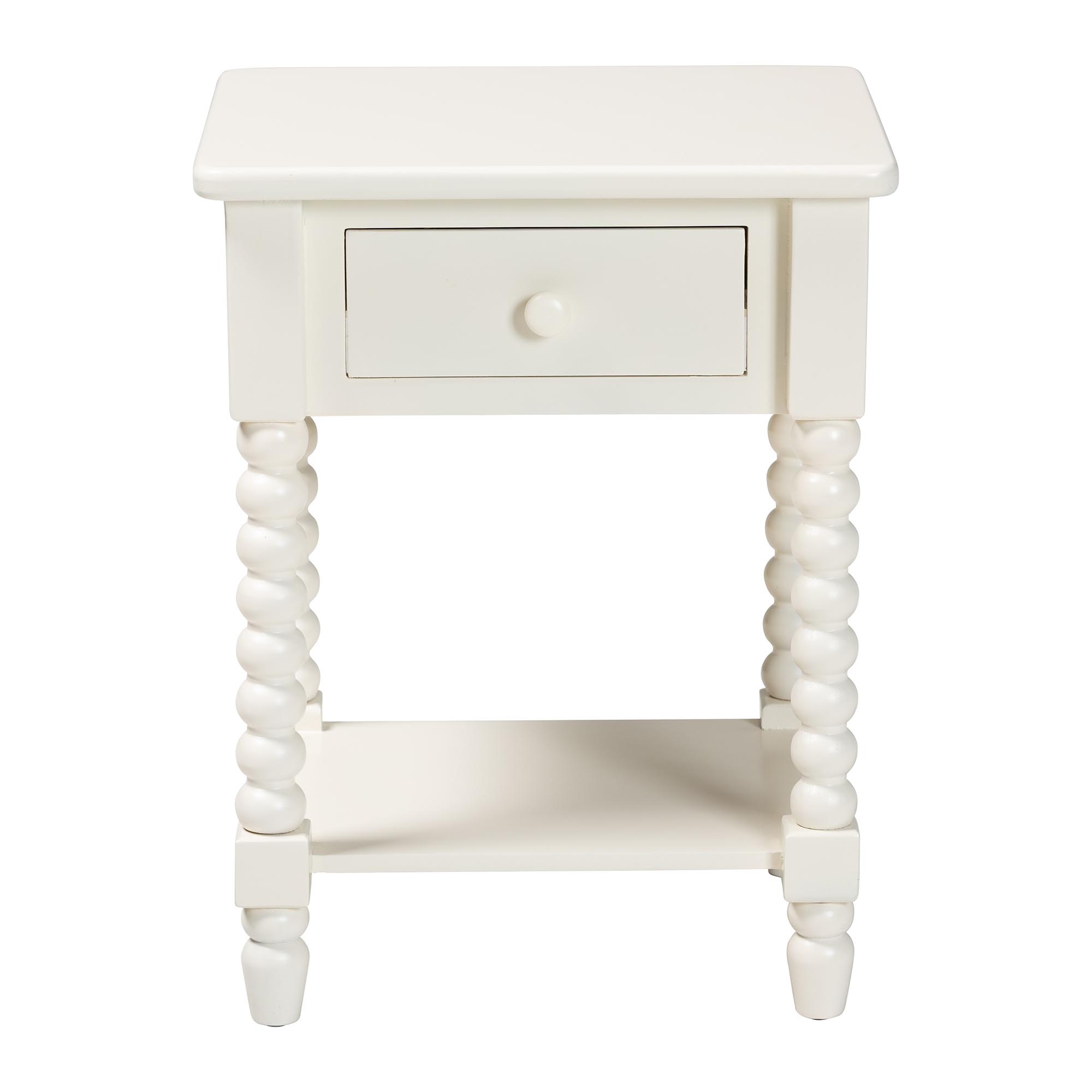 Baxton Studio Raynera Mid-Century End Table, 1-Drawer, White