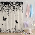 thumbnail image 2 of Shower Curtain Butterfly Leaf Shower Curtains for Bathroom Decor, Waterproof Polyester Shower Curtain Set with Hooks, Small Stall Size 36" x 72" Black Plant Silhouette, 2 of 9