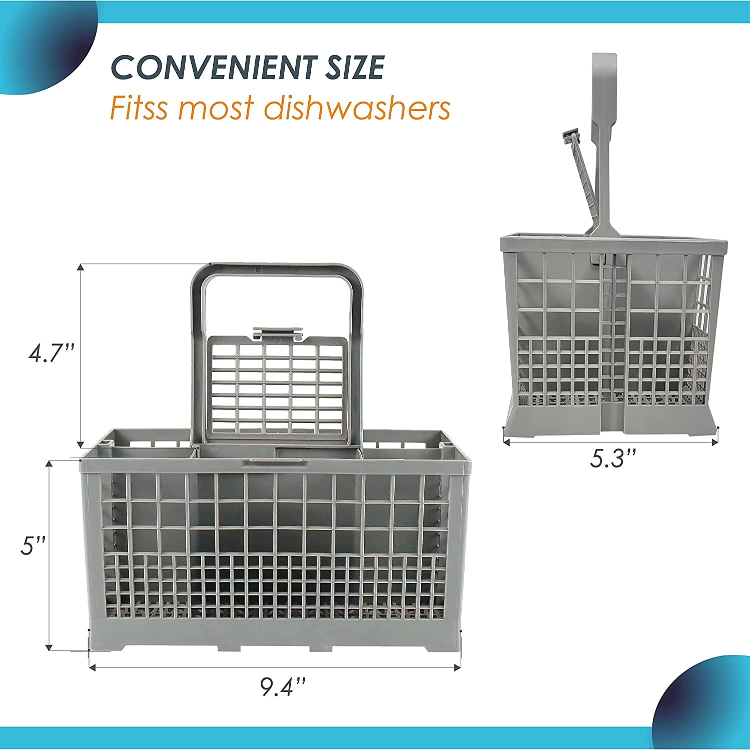 Universal Dishwasher Cutlery Basket fits Most Brands (9.5 x 5.4 x 4.8 inches)- Utensil Organizer Caddy