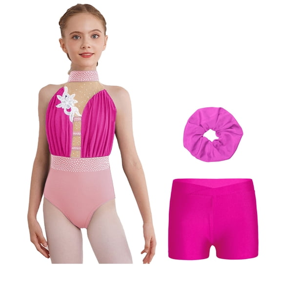 TSSOE Gymnastics Leotards for Girls Figure Skating Jumpsuit Tumbling Biketards Ballet Dance Unitards with Shorts Pink Hot Pink 12
