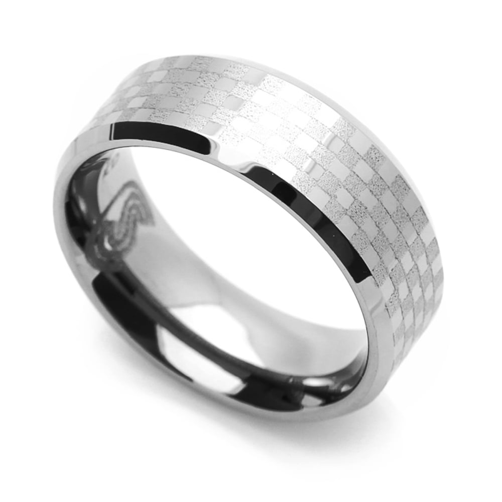 Details about   Men 8MM Comfort Fit Tungsten Carbide Wedding Band Checker Bord Pattern Flat Ring 