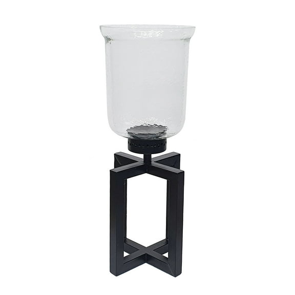 A&B Home Glass Candleholder with Black Metal Base 7" x 7" x 18.7"