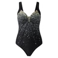 thumbnail image 4 of Sngxgn Women Swimsuit High Neck Plunge Ruched Tummy Control Bathing Suit(Black,S), 4 of 7