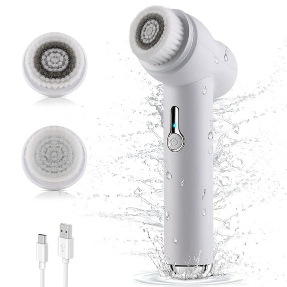 NEWDERMO Facial Cleansing Brush - Face Spin Rotating Scrubber 2 Brush Heads, 3 Modes (White)