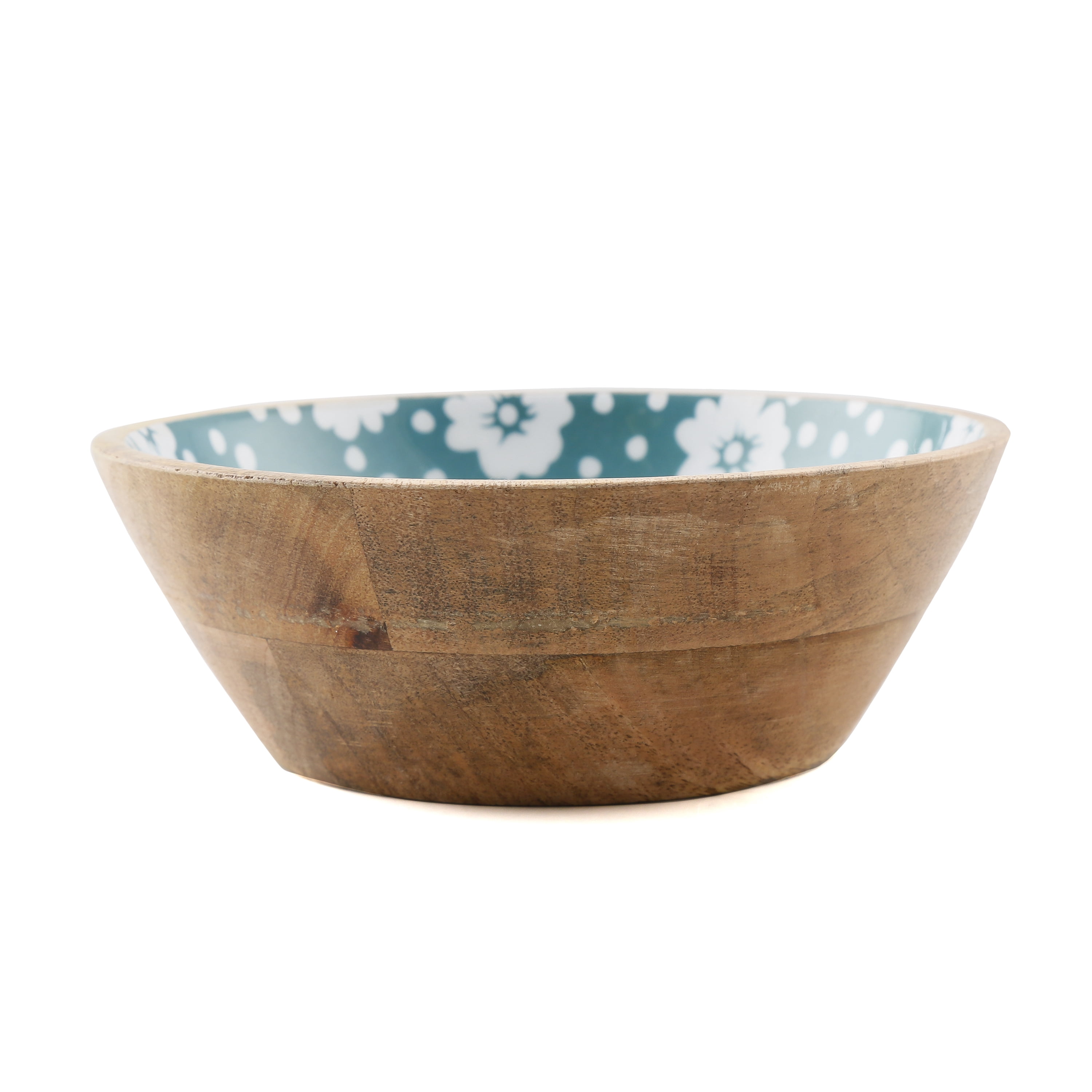 7” Teal Polka Dots Wood/Enamel Salad Bowl, set of 2