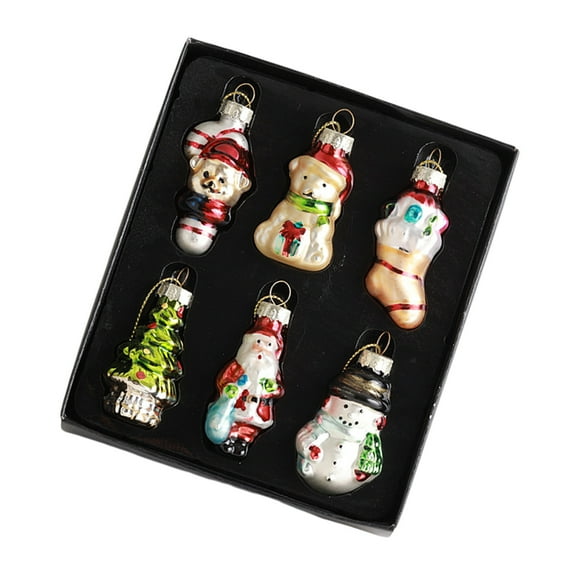 1 Box Christmas Ornaments Bear Santa Glass Painted Pendant Ornament For Indoor Outdoor Holiday Party Decorations