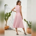thumbnail image 6 of IBTOM CASTLE Women Summer Casual Pleated Midi Dress Tie Neck Swiss Dot Formal Shirred Waist Wedding Guest Swing Dress XL Pink, 6 of 7