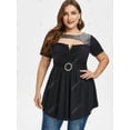 thumbnail image 2 of Camiseta con Puntilla Escotada de Rhinestone de Talla Extra Rosegal Camisetas tallas grandes, 2 of 5