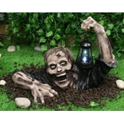 ATL GARDEN AND HOME LARGE HEAD SHOT WALKING DEAD ZOMBIE CRAWLING OUT OF GRAVE SOLAR LED LAMP STATUE FIGURE