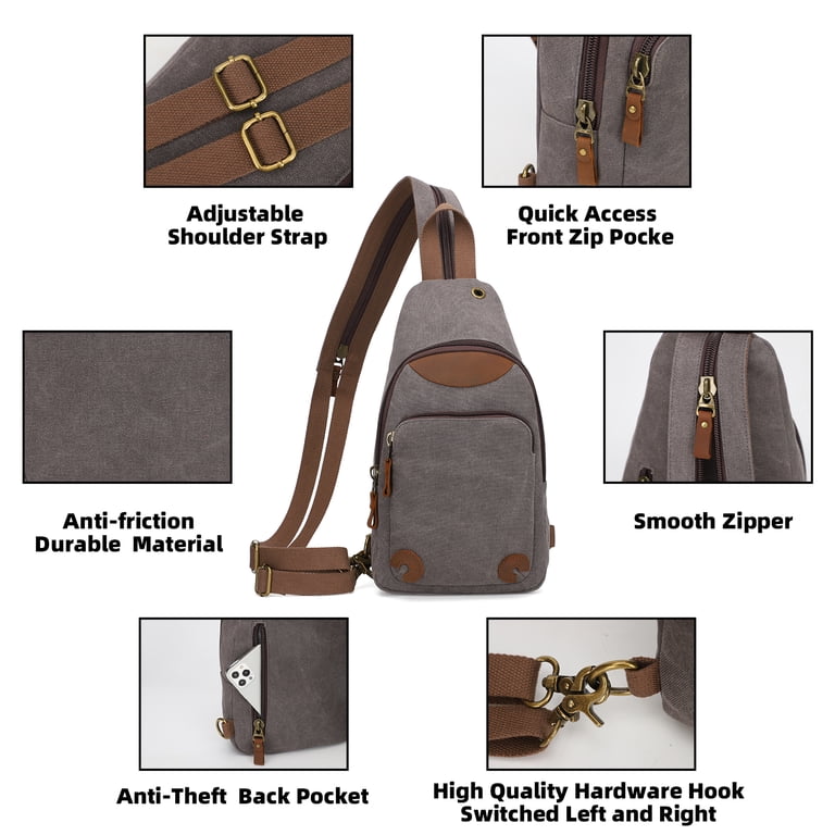 Canvas Sling Backpack with Anti-theft Pocket, Adjustable Crossbody Daypack Sling Backpack Canvas Crossbody Hiking Daypack Bag with Anti  main image 4