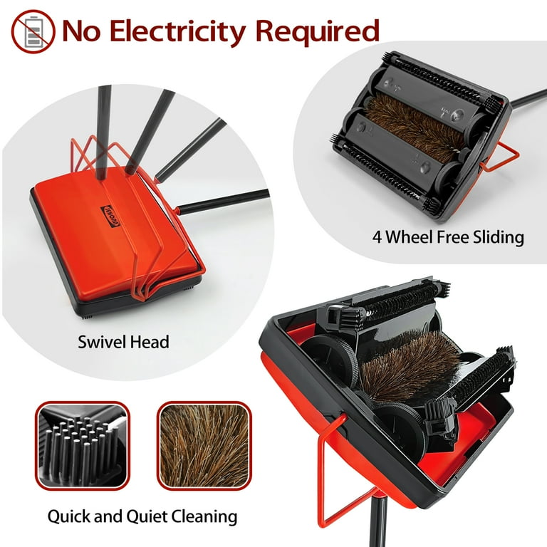 JEHONN Carpet Floor Sweeper, Non-Electric Manual, Horsehair Brush