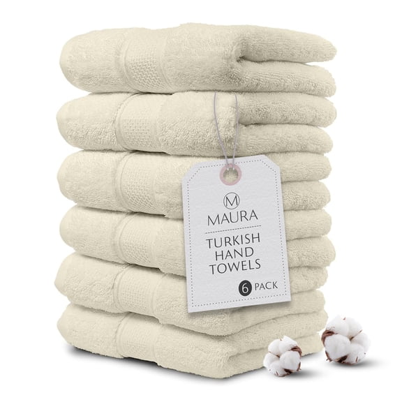 MAURA Ivory Hand Towels for Bathroom. Luxury Turkish Cotton Bath Hand Towels set of 6. Ultra-Soft, Thick & Plush - Cream
