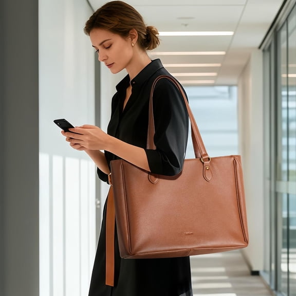 Genuine Leather Tote Bag for Women Work, Womens Laptop Purse Bags Shoulder Satchel Handbags with 15.6" Compartment