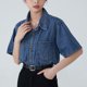 thumbnail image 3 of Camisa vaquera Rimocy Ol Office para mujer, verano 2023, blusa de manga corta con cuello vuelto, chaqueta vaquera abotonada a la moda para mujer, 3 of 6