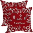 thumbnail image 1 of Fundas de almohada navideñas de 45 x 45 cm (paquete de 2), diseño de hojas rojas y acebo navideño., 1 of 5