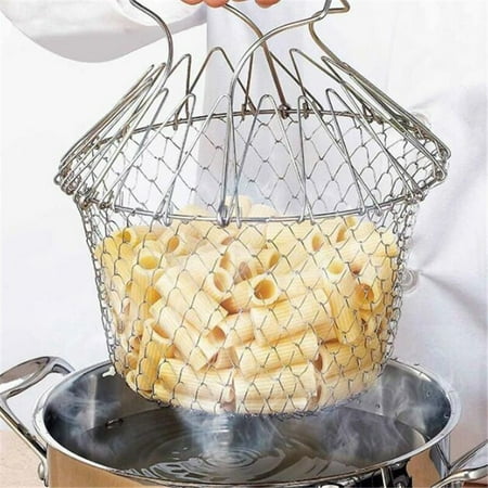 

Kitchen Filter Collapsible Colander Mesh Basket Steam Strainer Stainless Steel Fryer French Chef Cooking Tools