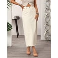 thumbnail image 5 of White Raw Hem Denim Maxi Skirt High Waist Straight Cut Casual, 5 of 21