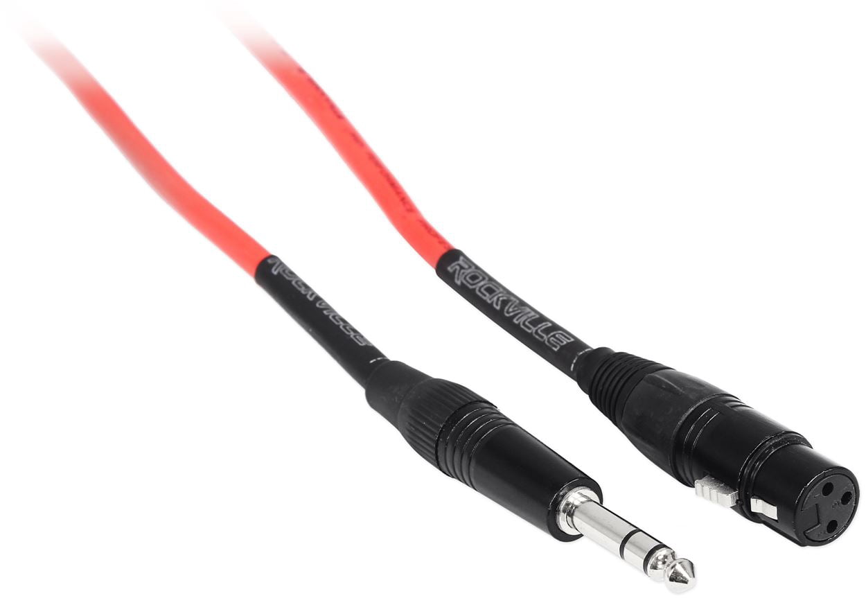 4 Rockville 10' Female Rean XLR to 1/4'' TRS Cables (2 Red and 2 Blue)
