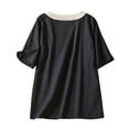 thumbnail image 4 of Summer Saving Wycnly Womens Tops Dressy Casual Loose Fit Irregular Side Slit Cotton Linen Fashion Pullover Shirts Summer Short Sleeve Round Neck Tops Leaves Print Blouse Black XL, 4 of 5