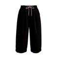 thumbnail image 3 of Womens Capri Pants Casual Multi‑Color Elastic Waist Cotton Linen Wide Leg Pants Black, 3 of 3