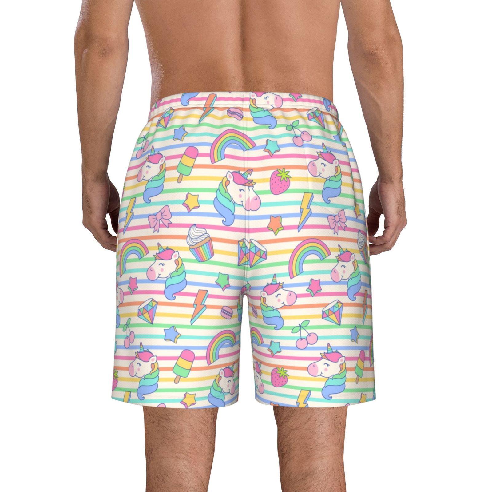 Naloa Cute Unicorn Men's Beach Shorts, Surfing shorts, Swim trunks, Quick Dry Swim Trunks for Surfing Beach Fun - Medium