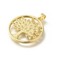 thumbnail image 2 of 10pcs Rack Plating Brass with Cubic Zirconia Pendants Long-Lasting Plated Lead Free & Cadmium Free Tree of Life Charms Real 18K golden Plated 28x25x2mm Hole: 4x3.5mm, 2 of 3