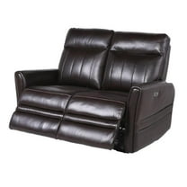 Bowery Hill Contemporary Leather Power Recliner Loveseat in Brown