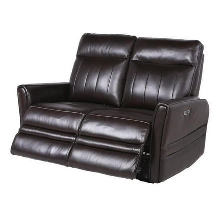 Bowery Hill Contemporary Leather Power Recliner Loveseat in Brown