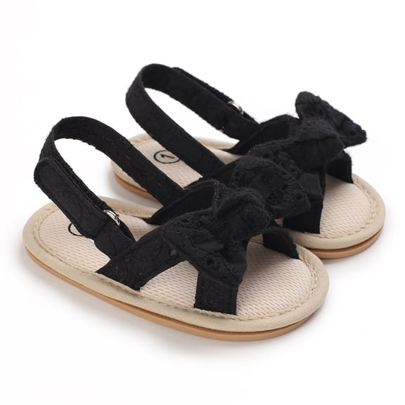 BUWTTER Kids Sandals Girls Summer Shoes Outdoor First Walk Shoes Shoes Summer with Flower Bowknot Black Sandals