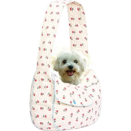 Hgudesign Flower Pet Sling Carrier for Small Dogs and s  Cn s Carrier seFloral Print Puppy Bag 3-10 Lbs  Hand Free Travel Chest Sling Gifts for Pet Mom GirlsWhite  Small