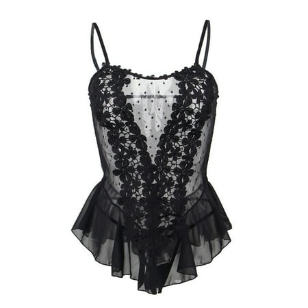 

REORIAFEE Women Floral Boyshorts Teddy Babydolls Underwear Nightwear Night Fashion Sexy Lingerie Lace Hollow See Through Plus Size Sexy Lingerie Nightdress Thong Suit Black XXXL