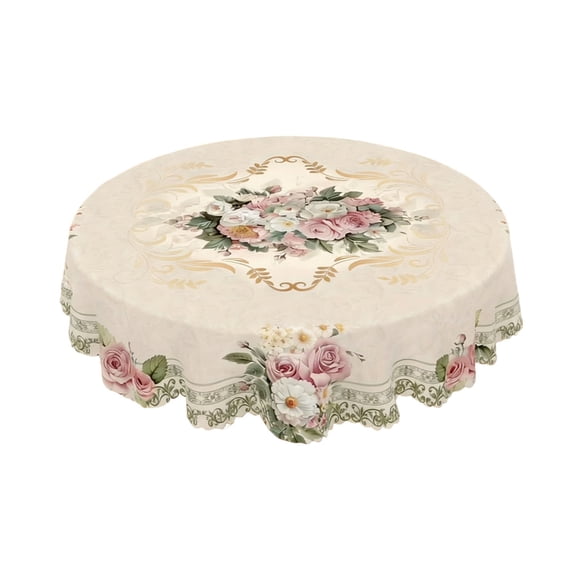 Round Easter Tablecloth Polyester Waterproof Stain Resistant Table Cover 152Cm for Easter Holiday Party Dining Room Kitchen