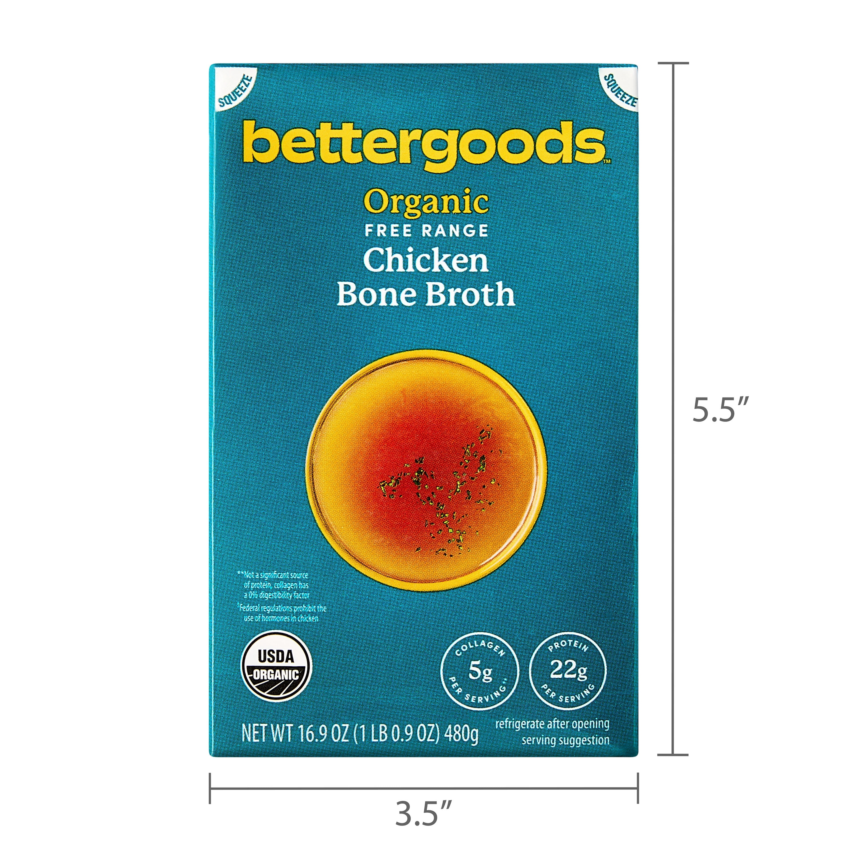 bettergoods Organic Free Range Chicken Bone Broth, 16.9 oz Carton