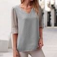 thumbnail image 5 of HBYJLZYG Women's Chiffon Tops Short Sleeve Casual Loose V Neck T-Shirts Summer Solid Color Jacquard Shirts For Women 2024, 5 of 5