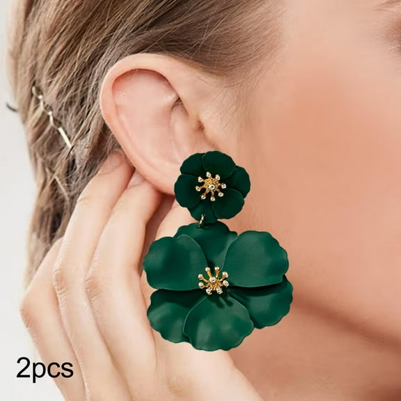 Flower Dangle Earrings Drop Earrings Eardrop Zinc Alloy Bohemian Romantic Dangling Earrings Stud Earrings for Valentine's Day Dark Green
