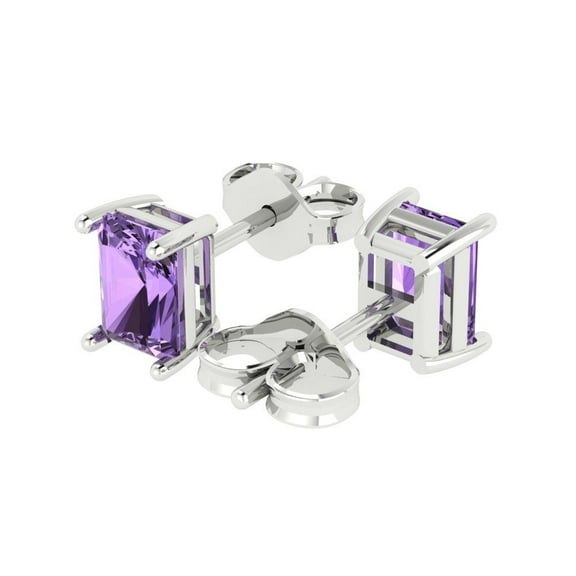 2.0 Ct Emerald Cut Studs Purple Alexandrite 18K White Solid Solid Gold Everyday Dainty Earrings Push Back