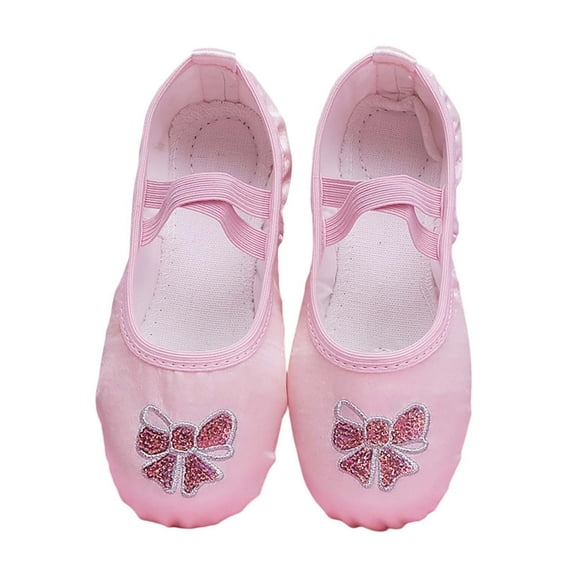 Xfvqtps Ballet Shoes for Girls Soft Sole Non Slip Cross Elastic Straps Sequin Bow Satin Dance Shoes for Gymnastics Performance Pink
