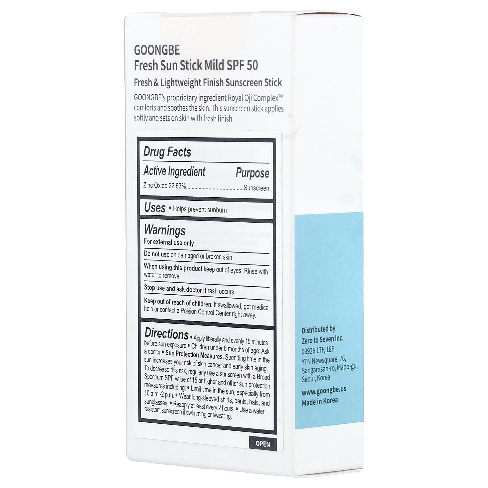 Goongbe Fresh Sun Stick Sunscreen, Mild, SPF 50, 0.81 oz (23 g)