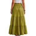 thumbnail image 3 of Womens Elegant Flowy Maxi Skirt Pleated Tiered Cotton Linen A-Line Elastic Waist Midi Skirt, 3 of 8