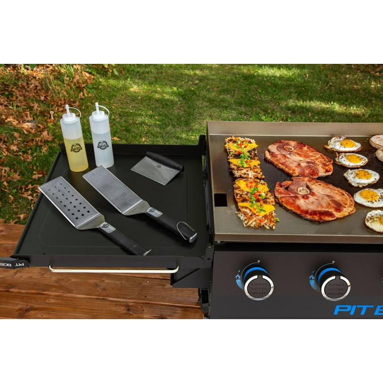 Pit Boss 10762 77 Inch Portable Gas Griddle with 753 sq. in. Cooking Area,  62,000 BTU, 5 Gas Burners, Built-In Side Shelves, 2-Side Handles, Push And  Turn Ignition, and Pre Seasoned Griddle Top