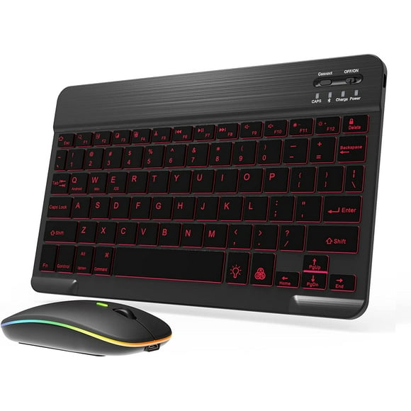 shiyou-Backlit Bluetooth Keyboard and Mouse Combo for iPad Air Pro Mini Tablet iPhone Android Smartphone Cell Phone Rechargeable Ultra Slim Wireless Keyboard Mouse Portable iPadOS 13 & Above (Black)